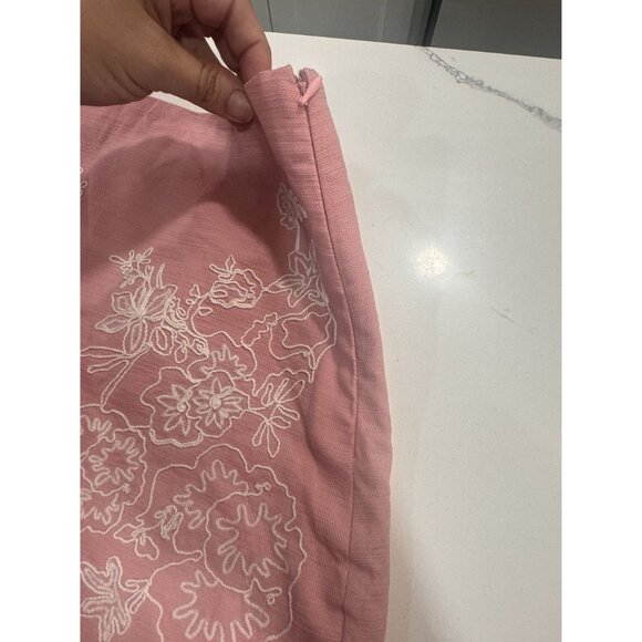 Loft Womens Pink Floral Embroidered A-Line Skirt Size 4 Cotton - Picture 6 of 6